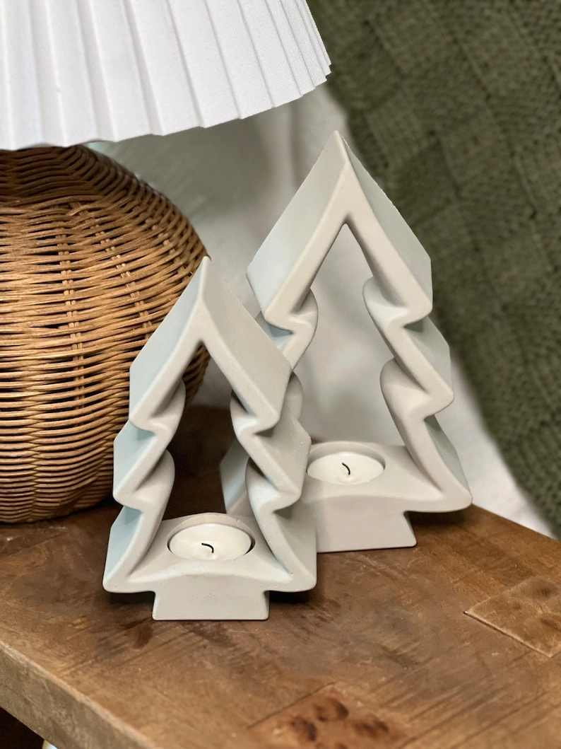 Handmade Concrete Christmas Tree Tealight Holder – Minimalist Holiday | AmazPromo