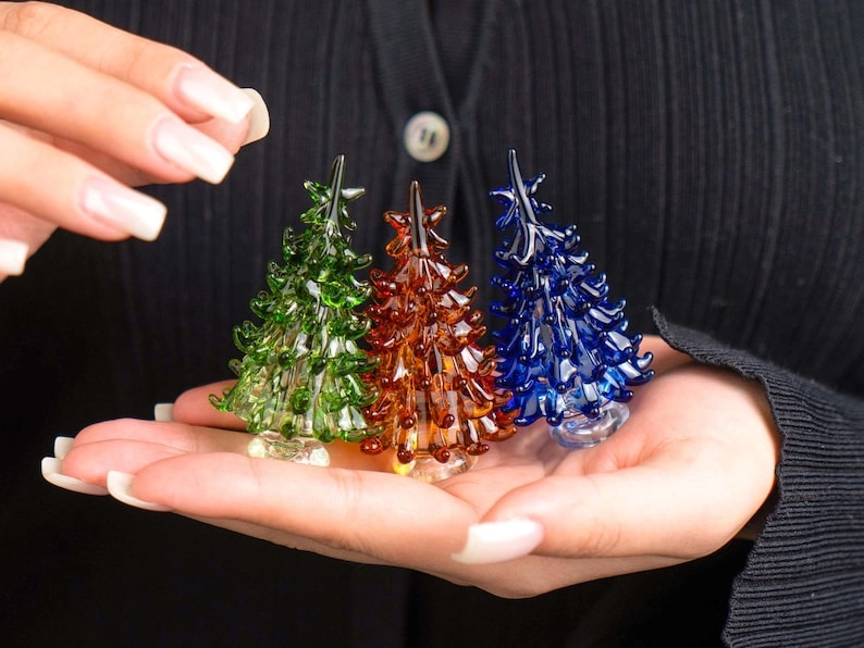 Handmade Stained Glass Christmas Tree Miniatures with LED Glow | AmazPromo